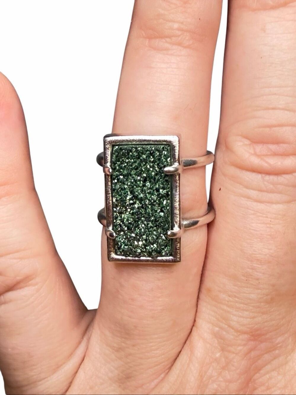 Kendra Scott Green Drusy with Silver Ring- Size 6